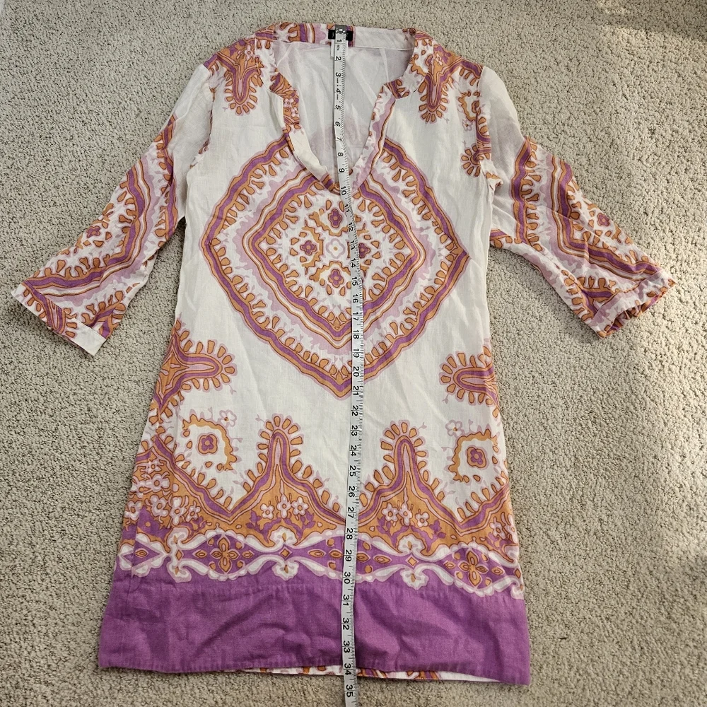 J Crew Dress Womens Linen Blend Shift Boho Colorful Resort Beach Vacation